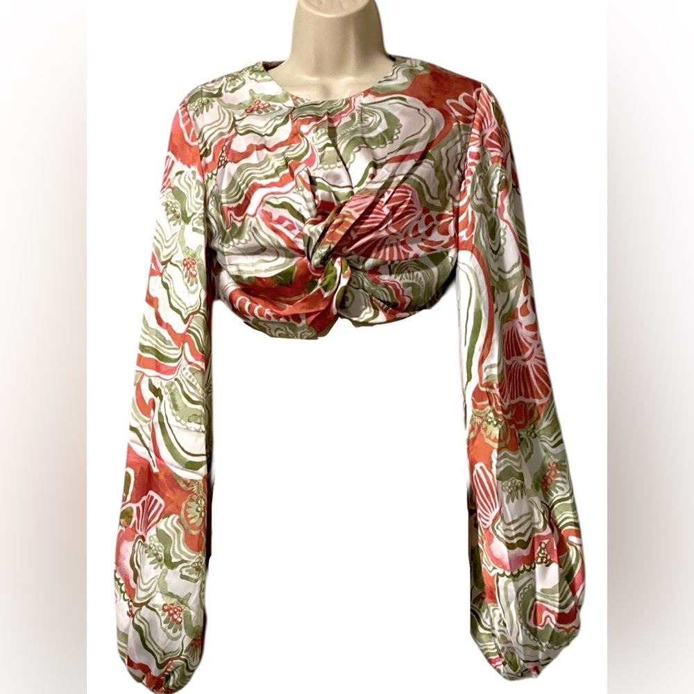 Andrea Iyamah Behati Abstract Mushroom Print Cropped Top Size XS NWT - Picture 4 of 10